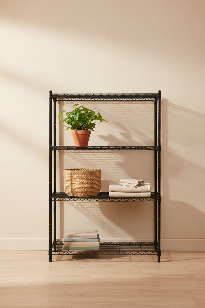 4 Tier Wide Wire Shelving Black - Brightroom™: Steel Storage Shelves, Adjustable Wire Rack, 350 lb Capacity