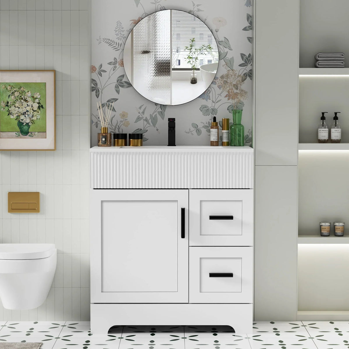 Meuble-lavabo de salle de bain Wavy Line 30/36/48 avec évier et robinet