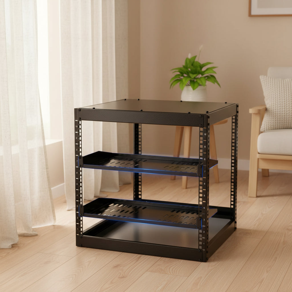 Étagère de rack de serveur 1U, 4 pièces, à ventilation en porte-à-faux 50 lb, à montage mural ou en rack avec plateau, profondeur 10 po, noir