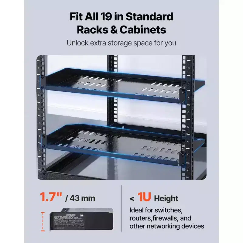 Étagère de rack de serveur 1U, 4 pièces, à ventilation en porte-à-faux 50 lb, à montage mural ou en rack avec plateau, profondeur 10 po, noir