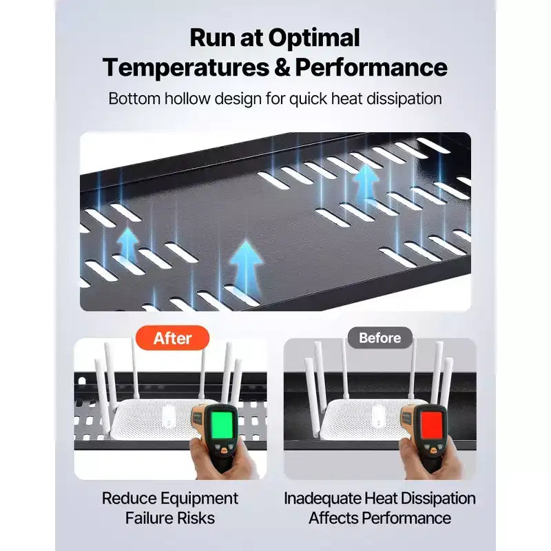 Étagère de rack de serveur 1U, 4 pièces, à ventilation en porte-à-faux 50 lb, à montage mural ou en rack avec plateau, profondeur 10 po, noir