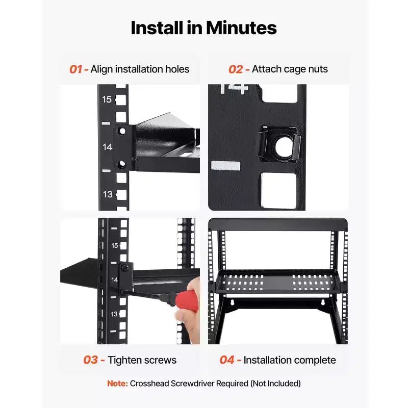 Étagère de rack de serveur 1U, 4 pièces, à ventilation en porte-à-faux 50 lb, à montage mural ou en rack avec plateau, profondeur 10 po, noir