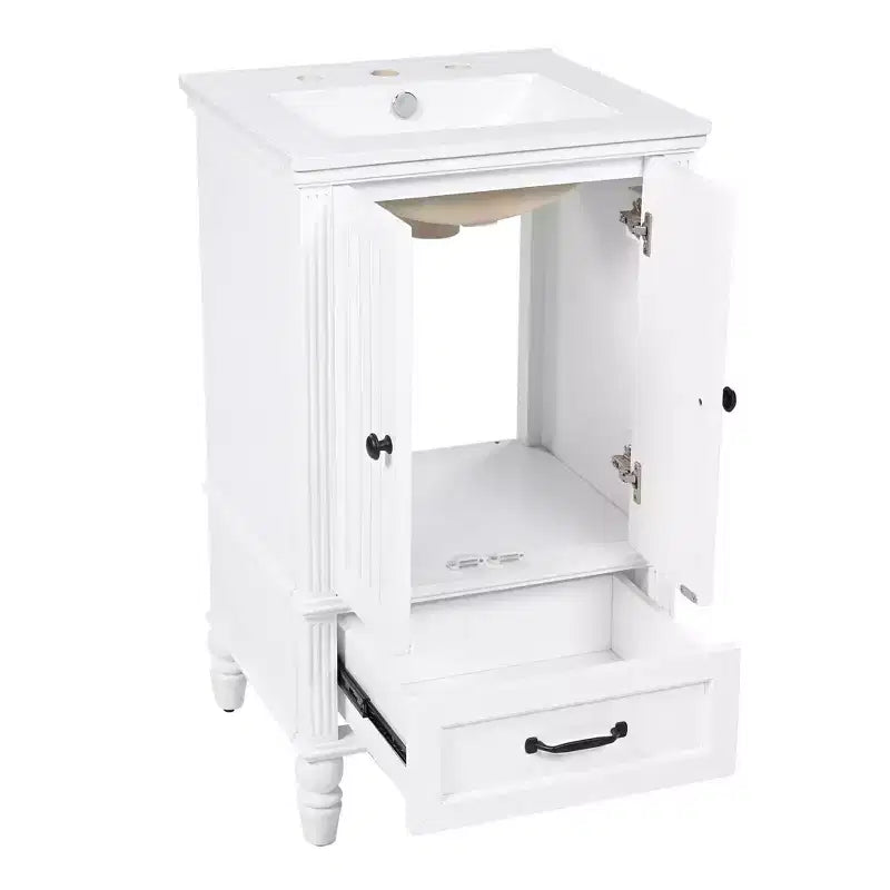 Meuble-lavabo de 20 po avec évier, 2 portes, butoir magnétique, patins réglables et tiroir