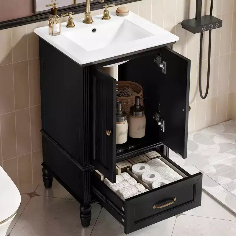 Meuble-lavabo de 20 po avec évier, 2 portes, butoir magnétique, patins réglables et tiroir