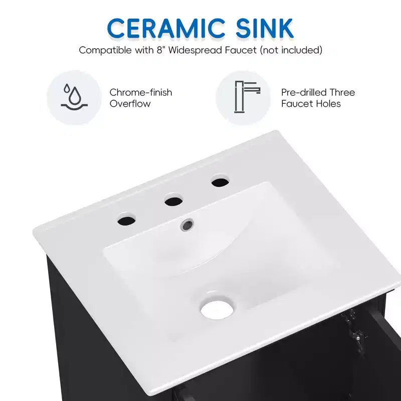 Meuble-lavabo de 20 po avec évier, 2 portes, butoir magnétique, patins réglables et tiroir