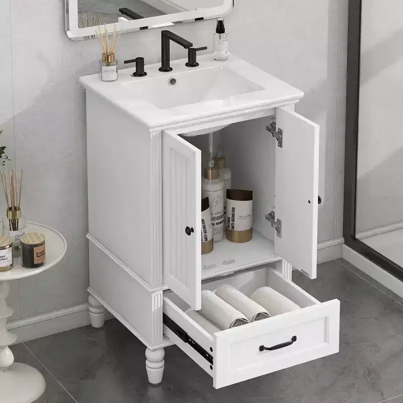 Meuble-lavabo de 20 po avec évier, 2 portes, butoir magnétique, patins réglables et tiroir