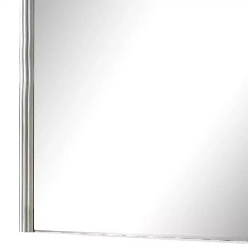 Miroir de commode, 38 po, bois gris clair, design cannelé, accents argentés