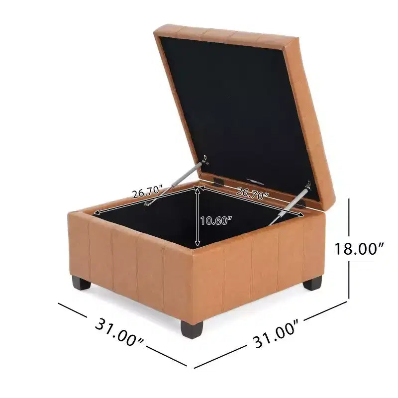 Banc Pouf de Rangement Carré de 31" avec Couvercle capitonné pour Salon et Entrée