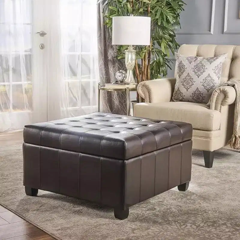 Banc Pouf de Rangement Carré de 31" avec Couvercle capitonné pour Salon et Entrée
