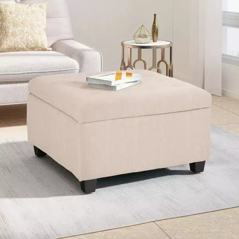 Banc Pouf de Rangement Carré de 31" avec Couvercle capitonné pour Salon et Entrée