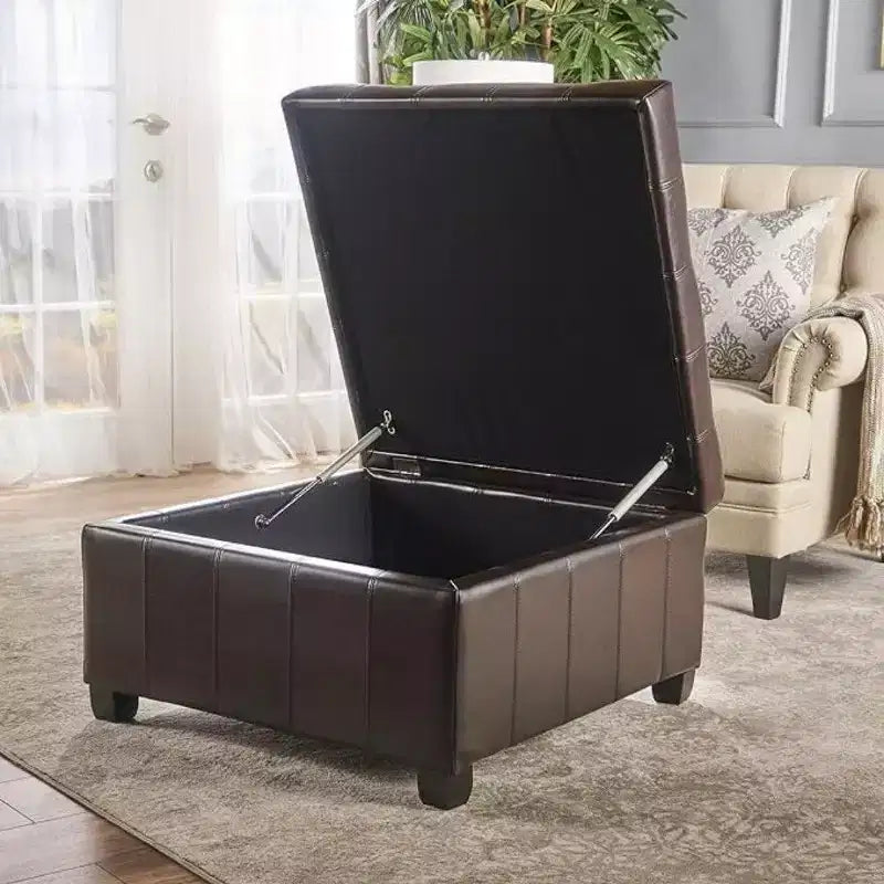 Banc Pouf de Rangement Carré de 31" avec Couvercle capitonné pour Salon et Entrée