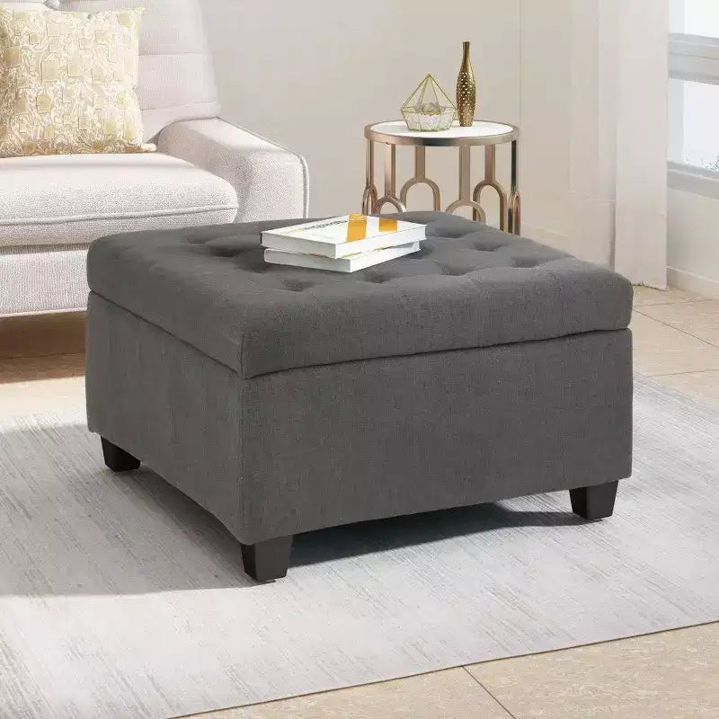 Banc Pouf de Rangement Carré de 31" avec Couvercle capitonné pour Salon et Entrée