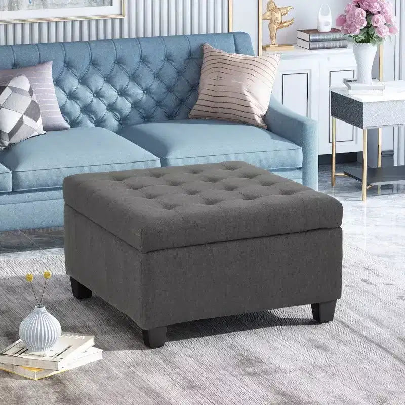 Banc Pouf de Rangement Carré de 31" avec Couvercle capitonné pour Salon et Entrée