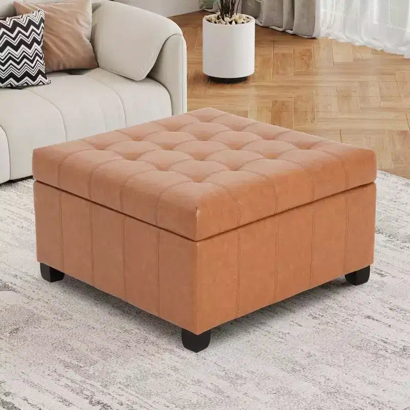 Banc Pouf de Rangement Carré de 31" avec Couvercle capitonné pour Salon et Entrée