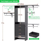 Système de rangement de placard de 1,5 mètre avec tiroirs en tissu et tringles de suspension