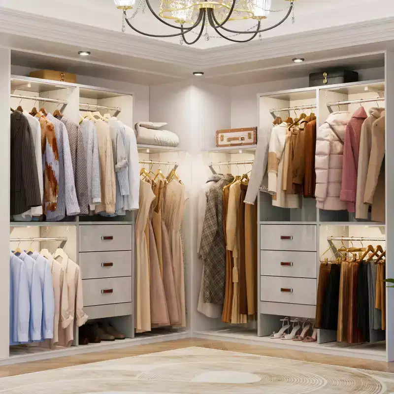 Système de rangement de placard de 1,5 mètre avec tiroirs en tissu et tringles de suspension