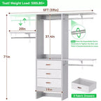 Système de rangement de placard de 1,5 mètre avec tiroirs en tissu et tringles de suspension