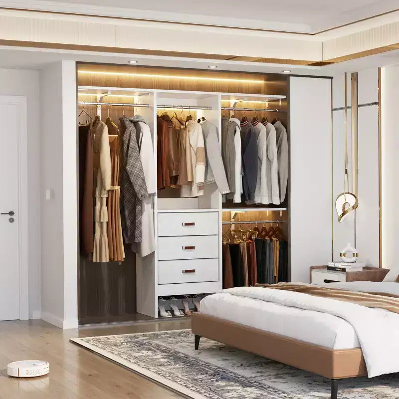 Système de rangement de placard de 1,5 mètre avec tiroirs en tissu et tringles de suspension