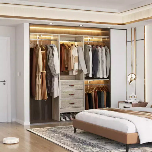 Système de rangement de placard de 1,5 mètre avec tiroirs en tissu et tringles de suspension
