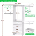 Système de rangement de placard de 1,5 mètre avec tiroirs en tissu et tringles de suspension