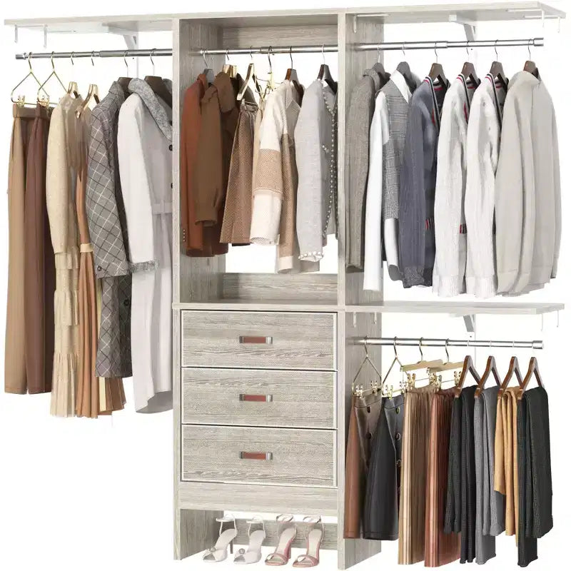 Système de rangement de placard de 1,5 mètre avec tiroirs en tissu et tringles de suspension