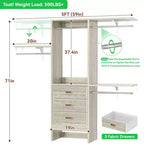 Système de rangement de placard de 1,5 mètre avec tiroirs en tissu et tringles de suspension