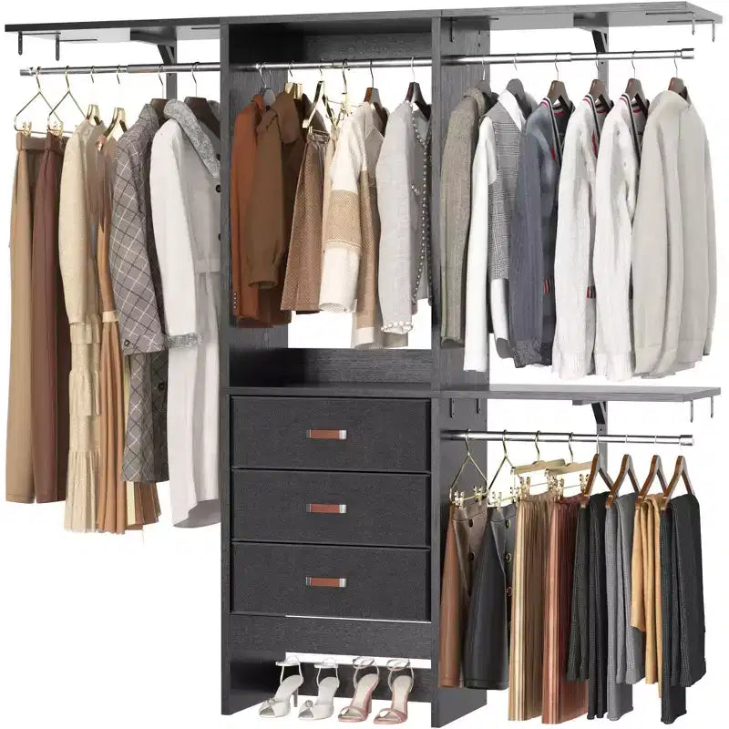 Système de rangement de placard de 1,5 mètre avec tiroirs en tissu et tringles de suspension
