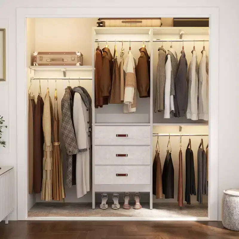 Système de rangement de placard de 1,5 mètre avec tiroirs en tissu et tringles de suspension
