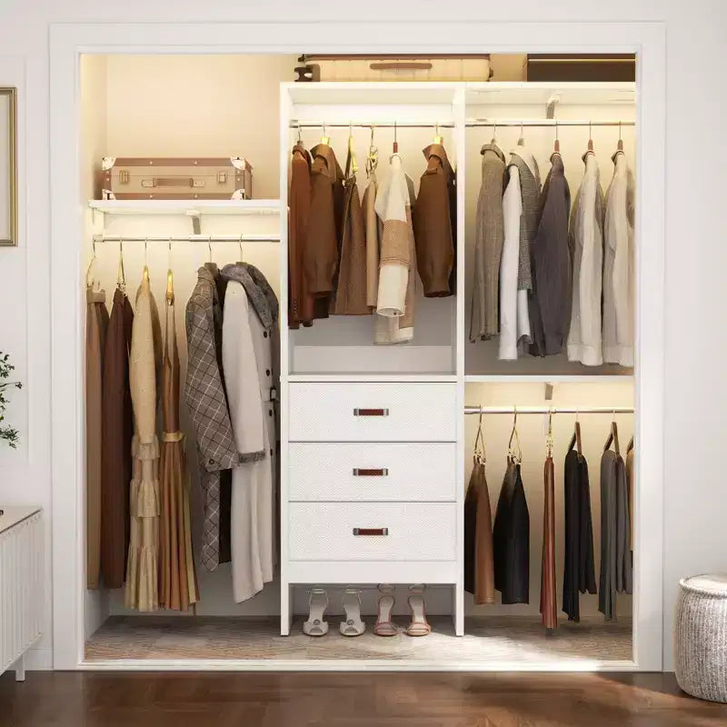Système de rangement de placard de 1,5 mètre avec tiroirs en tissu et tringles de suspension