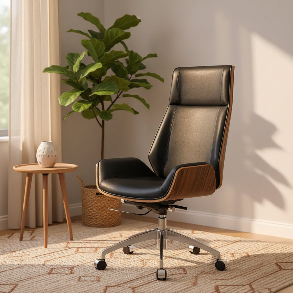 Chaise de bureau pivotante réglable en hauteur en palissandre noir et argent