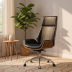 Chaise de bureau pivotante réglable en hauteur en palissandre noir et argent