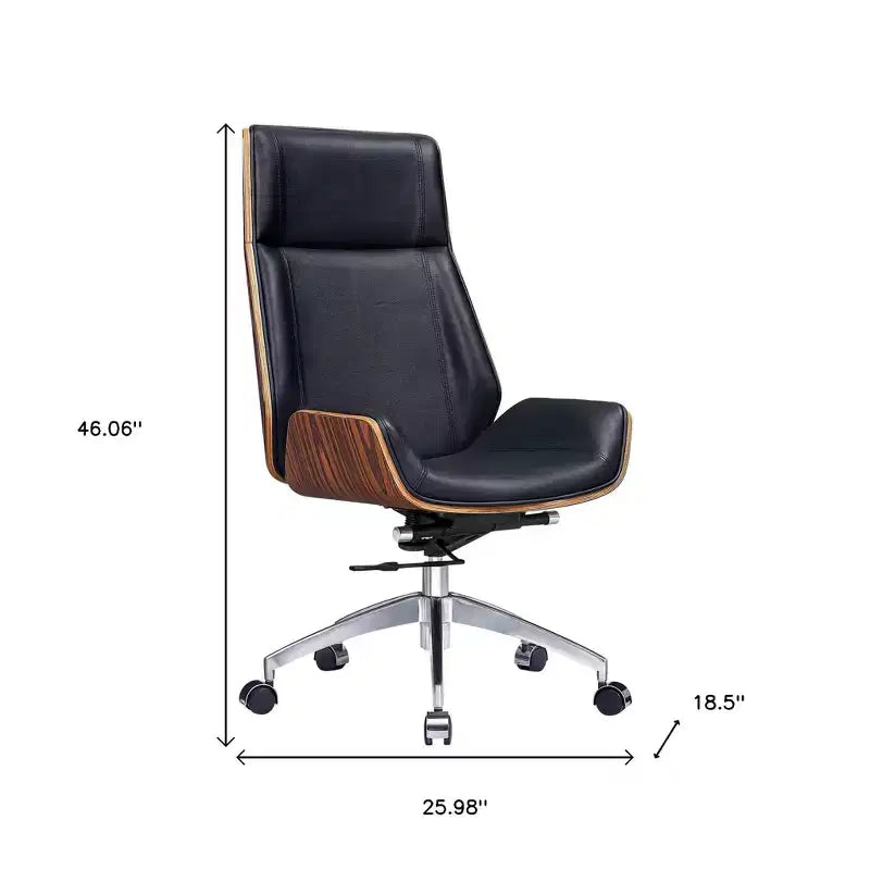 Chaise de bureau pivotante réglable en hauteur en palissandre noir et argent