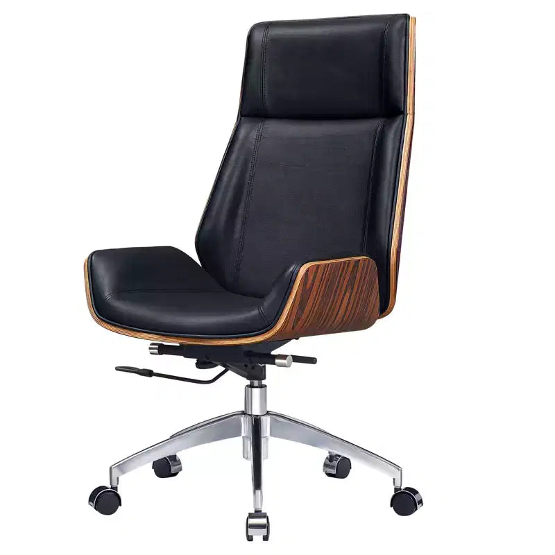 Chaise de bureau pivotante réglable en hauteur en palissandre noir et argent