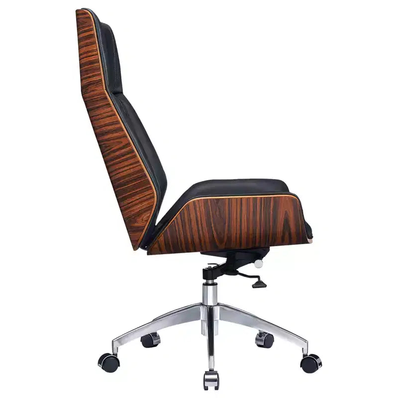 Chaise de bureau pivotante réglable en hauteur en palissandre noir et argent