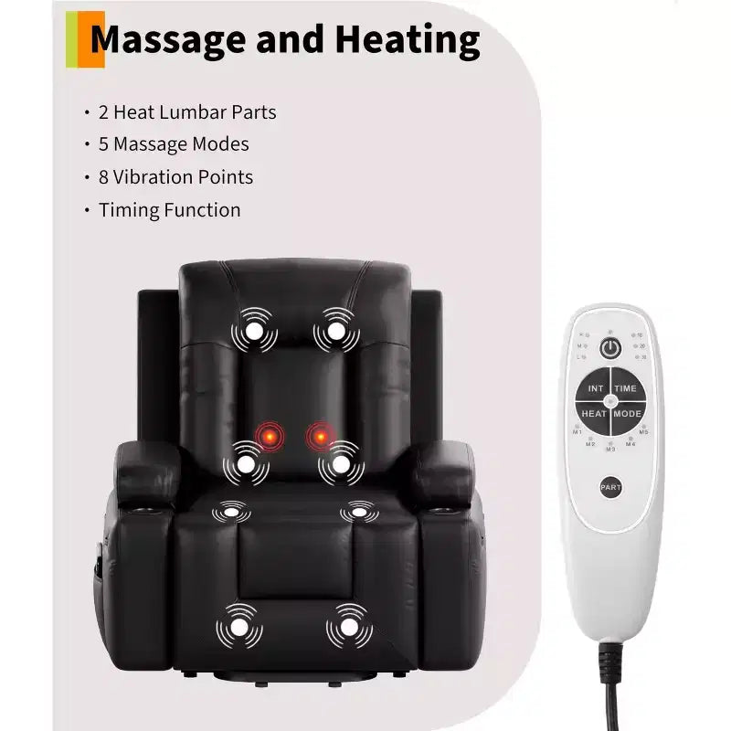 Fauteuil inclinable électrique avec fonction massage et chauffage pour personnes âgées