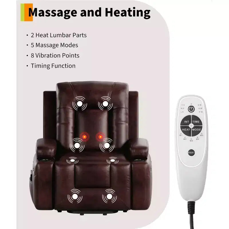 Fauteuil inclinable électrique avec fonction massage et chauffage pour personnes âgées