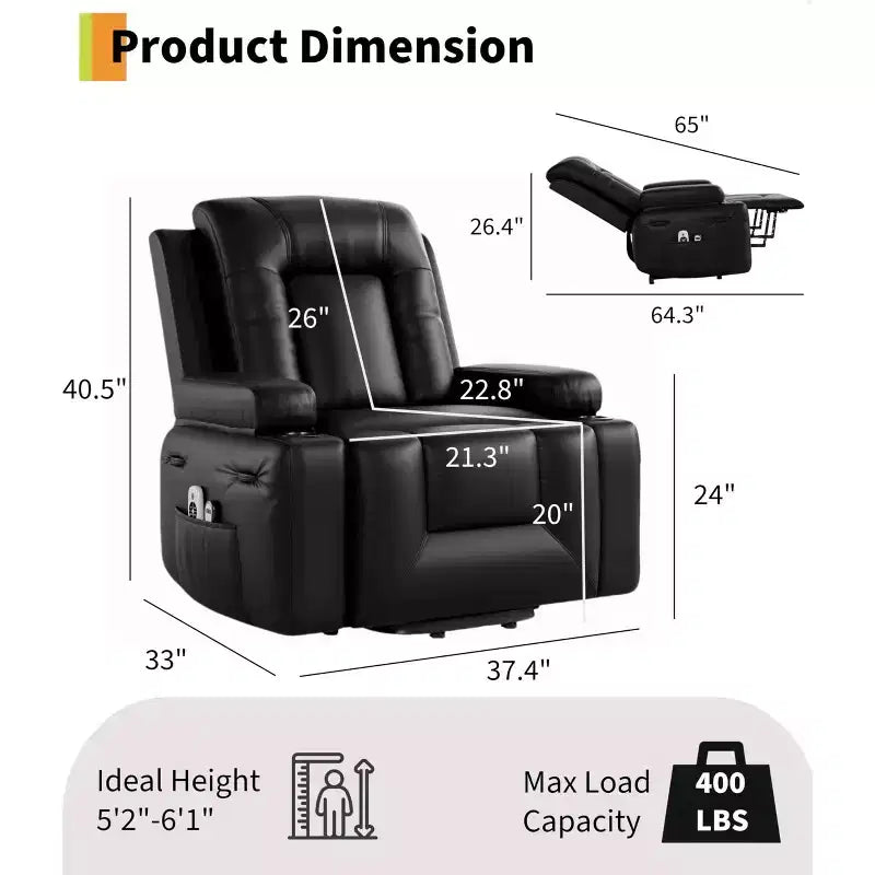 Fauteuil inclinable électrique avec fonction massage et chauffage pour personnes âgées