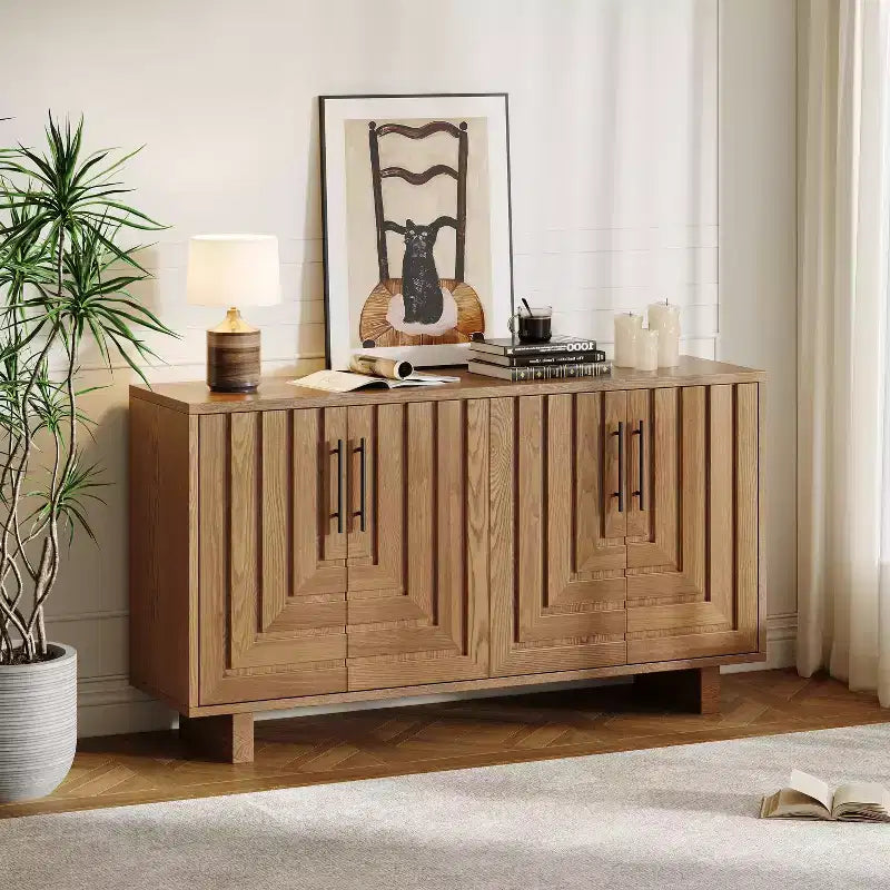 Buffet en bois style milieu du siècle, meuble de rangement