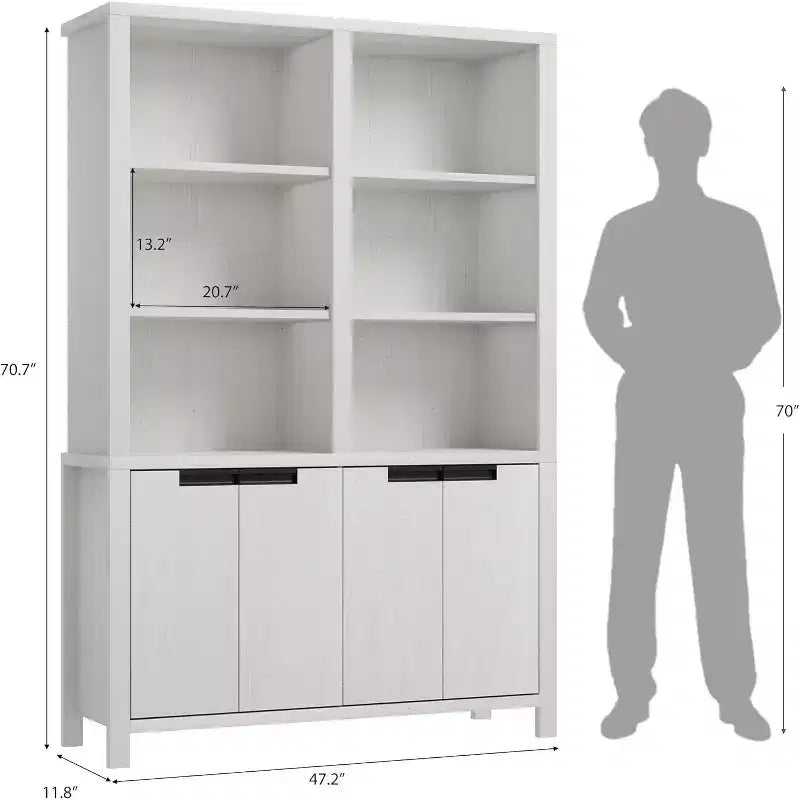 Bibliothèque de 179,5 cm de haut avec portes et étagères réglables, étagère double en bois à 5 niveaux pour le salon, le bureau ou la bibliothèque