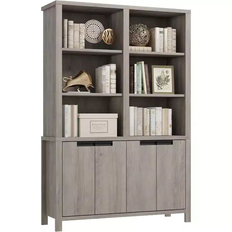 Bibliothèque de 179,5 cm de haut avec portes et étagères réglables, étagère double en bois à 5 niveaux pour le salon, le bureau ou la bibliothèque