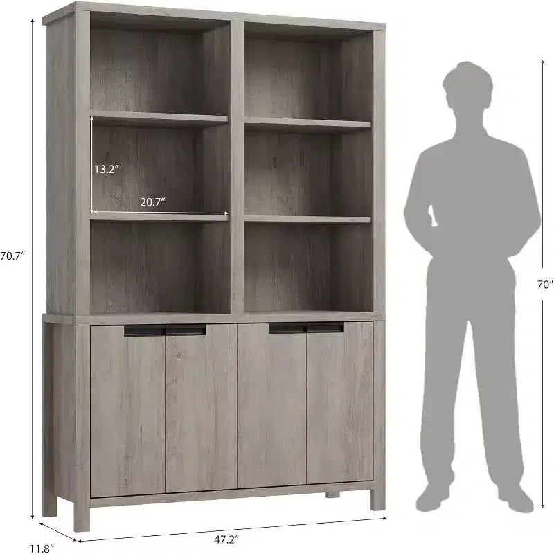 Bibliothèque de 179,5 cm de haut avec portes et étagères réglables, étagère double en bois à 5 niveaux pour le salon, le bureau ou la bibliothèque