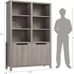 Bibliothèque de 179,5 cm de haut avec portes et étagères réglables, étagère double en bois à 5 niveaux pour le salon, le bureau ou la bibliothèque