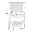 Coiffeuse avec grand miroir réglable 3 couleurs, bureau avec prise de courant et support de sèche-cheveux