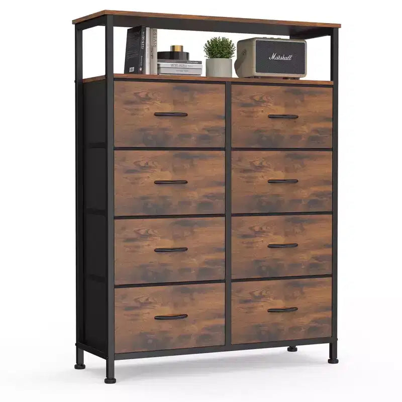 Commode de rangement avec 8 tiroirs en tissu et étagère ouverte, meuble de rangement haut, commode pour chambre et salon