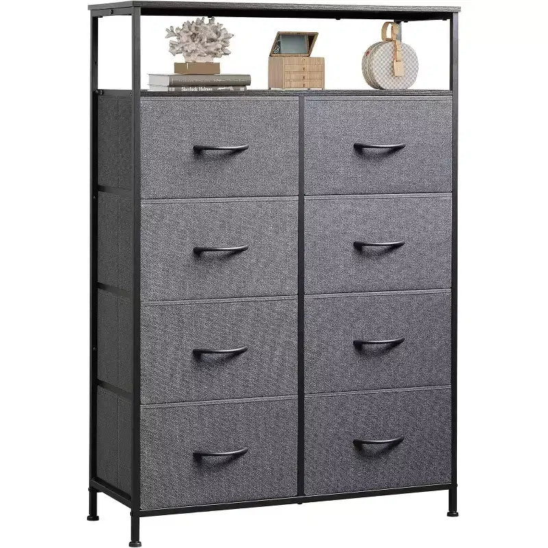 Commode de rangement avec 8 tiroirs en tissu et étagère ouverte, meuble de rangement haut, commode pour chambre et salon