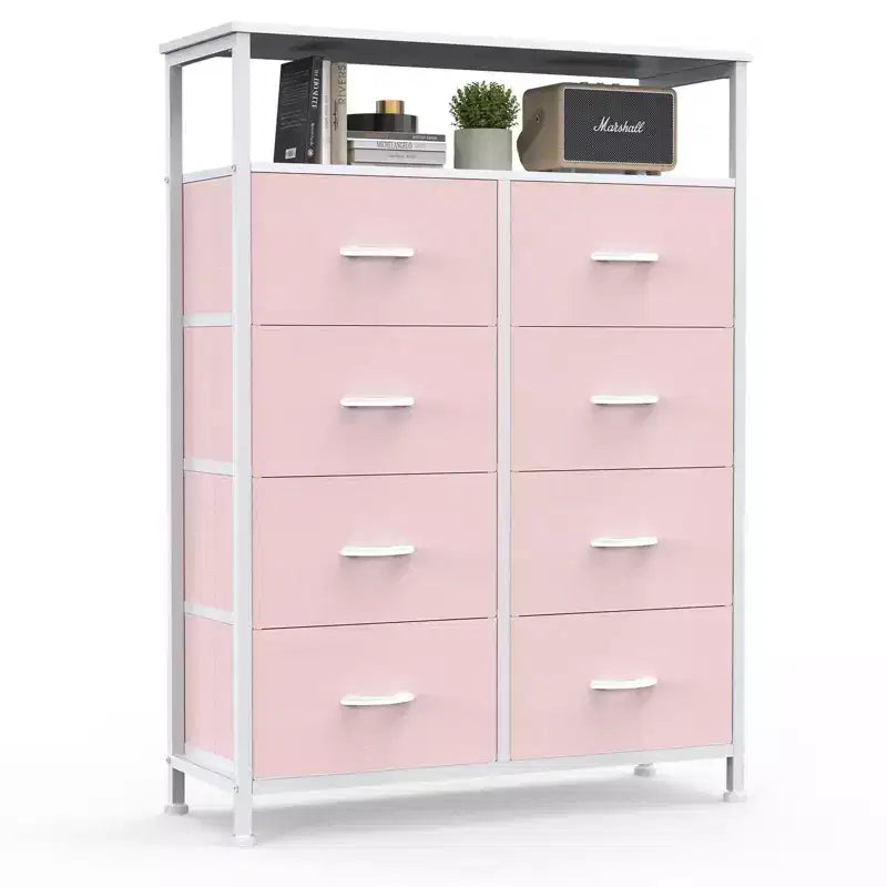 Commode de rangement avec 8 tiroirs en tissu et étagère ouverte, meuble de rangement haut, commode pour chambre et salon