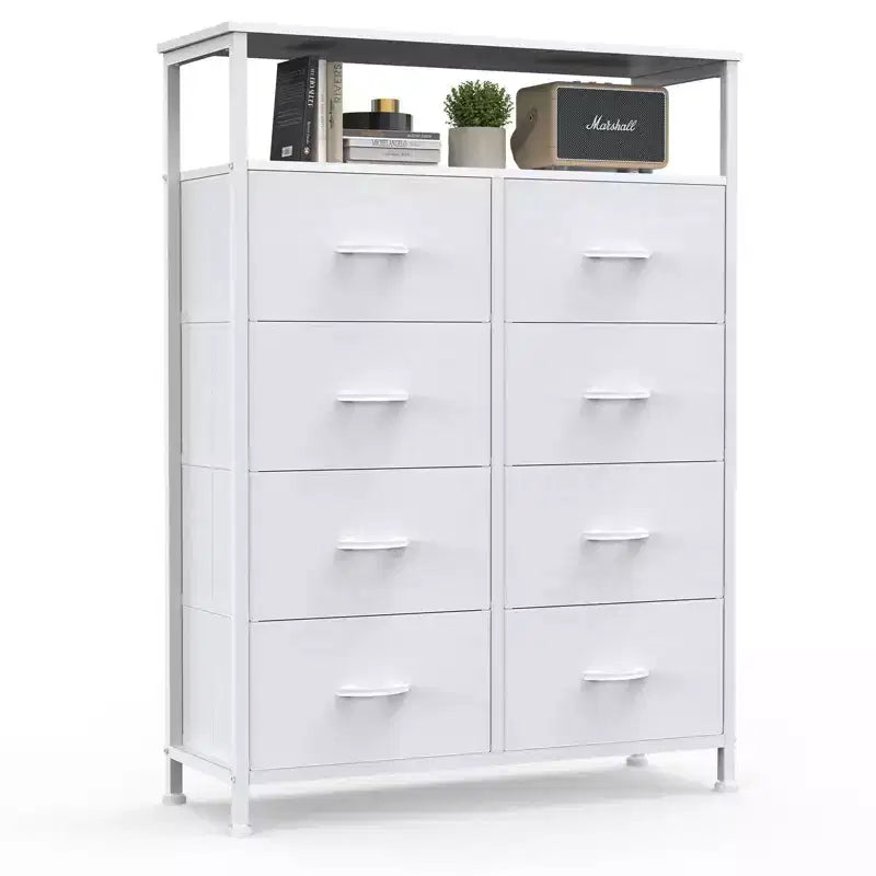 Commode de rangement avec 8 tiroirs en tissu et étagère ouverte, meuble de rangement haut, commode pour chambre et salon