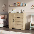 Armoire-penderie en bois, placard de chambre de 110 cm avec 4 tiroirs, porte et tringle de rangement