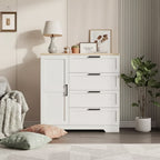 Acekool Wood Armoire Wardrobe Closet, 43.3 Bedroom Cabinet with 4 Drawers, Door & Hanging Rod Storage Organizer
