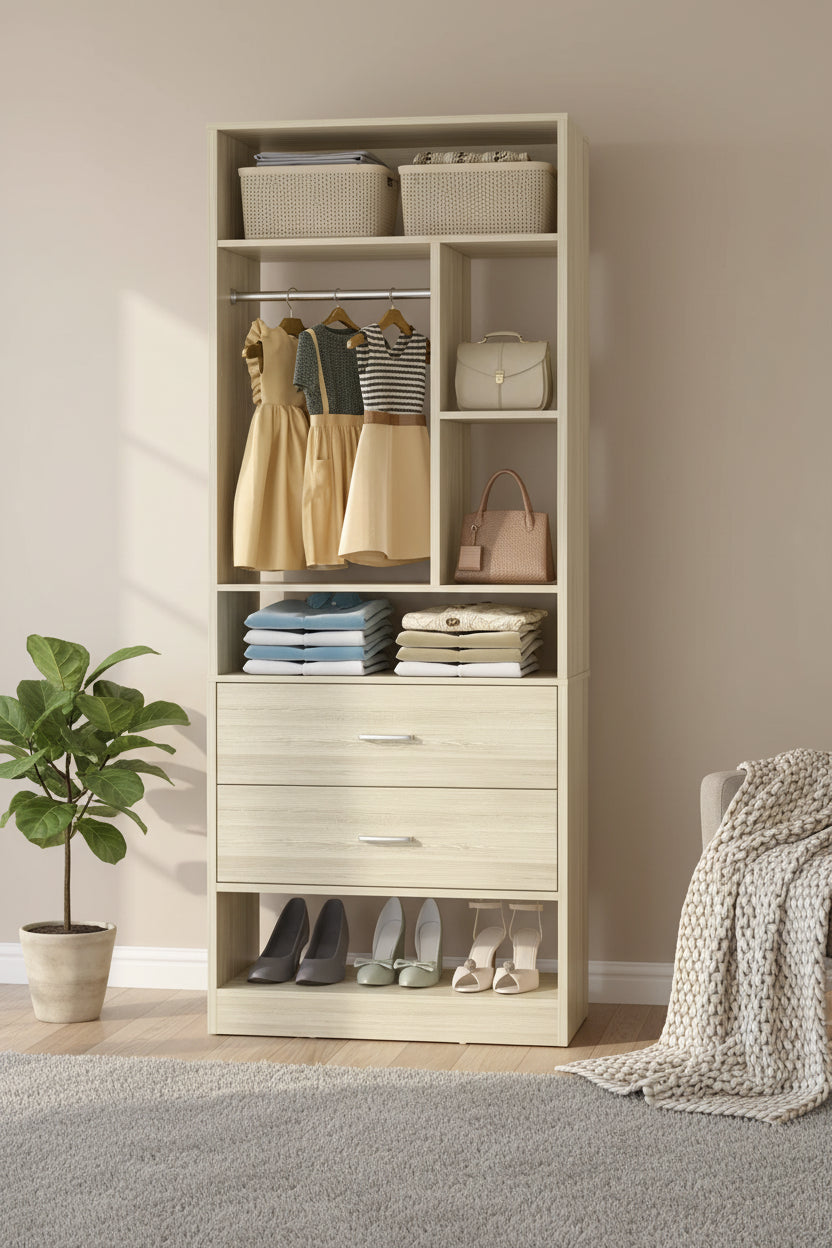 Système de rangement avec 2 tiroirs en bois